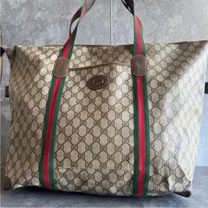 Gucci Beige Monogram Tote with Green and Red Stripes